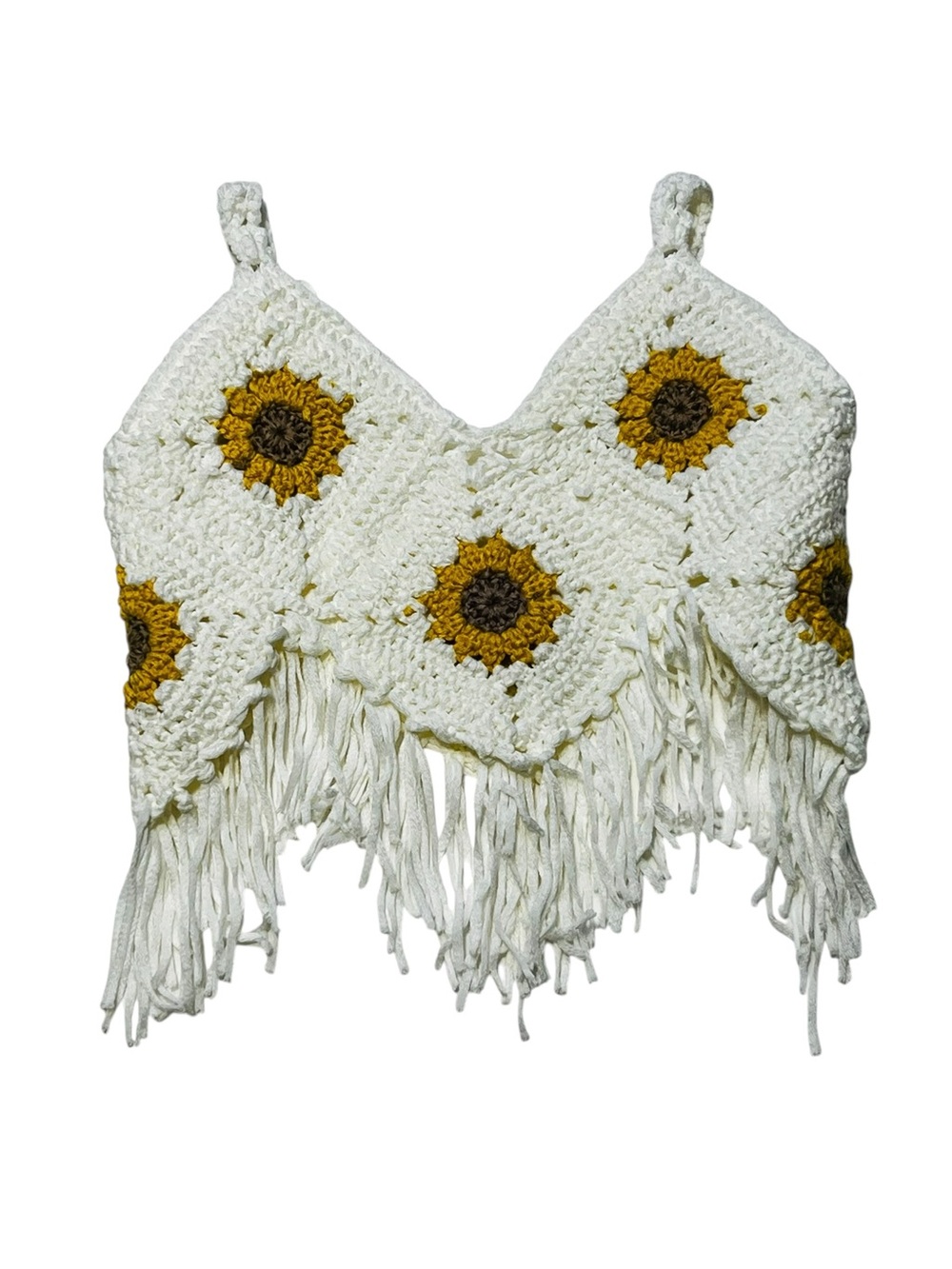SHEIN White Crochet Sunflower Crop Top with Yellow Accents